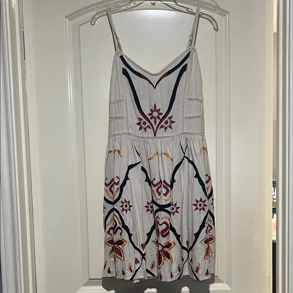 Free People White Dress with Multicolor Embroidery